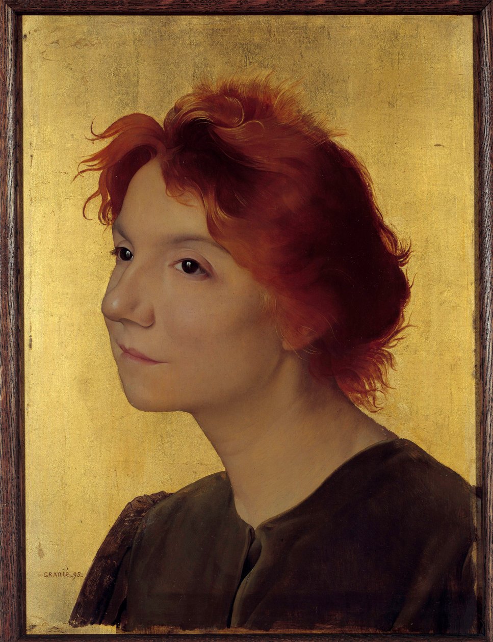 Yvette Guilbert (1867-1944) énekesnő portréja. Arany alapon vörös hajú nő portréja. Joseph Granie (1861-1915) festménye 1895 V. 0,41x0,31 m Párizs, Muse d