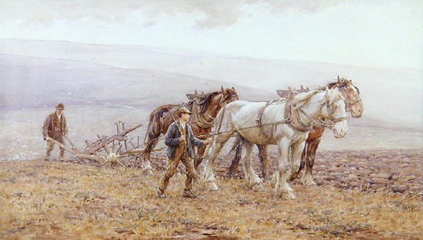 Ploughing the Downs (akvarell, papír) alkotó: Joseph Harold Swanwick