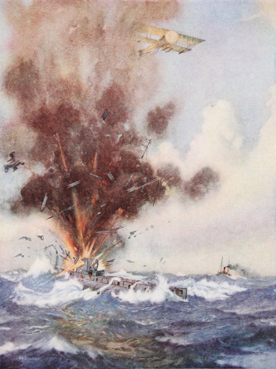 századparancsnok A.W. Bigsworth bombákkal támad egy német tengeralattjárót, amely megtelik vízzel és elsüllyed Ostendánál alkotó: Joseph Harold Swanwick