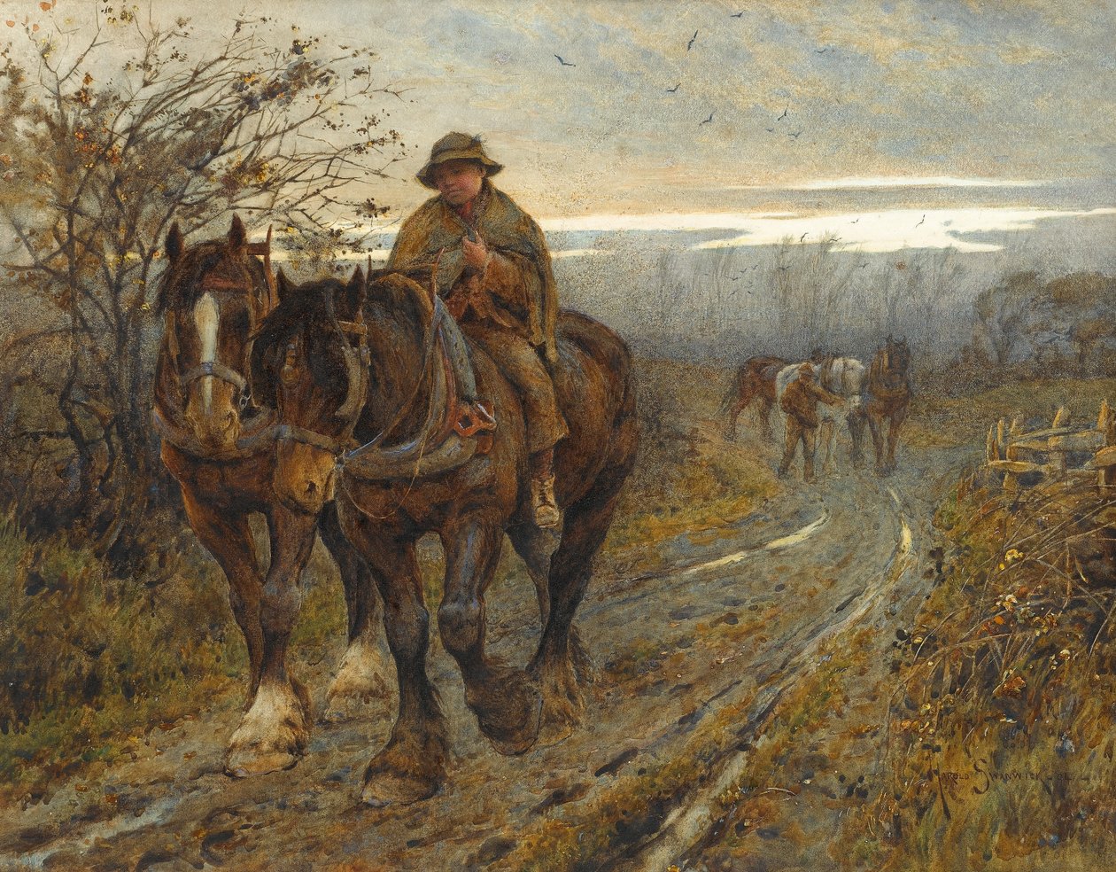 Fáradt állatok visszatérnek az ekéről, 1894 (wc papíron) alkotó: Joseph Harold Swanwick