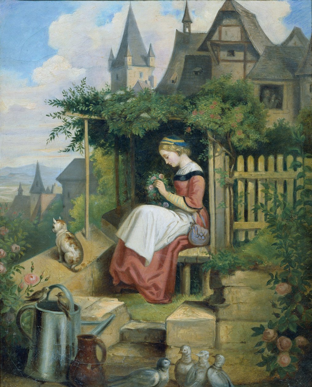 Lány az otthoni kertben alkotó: Joseph Hasslwander