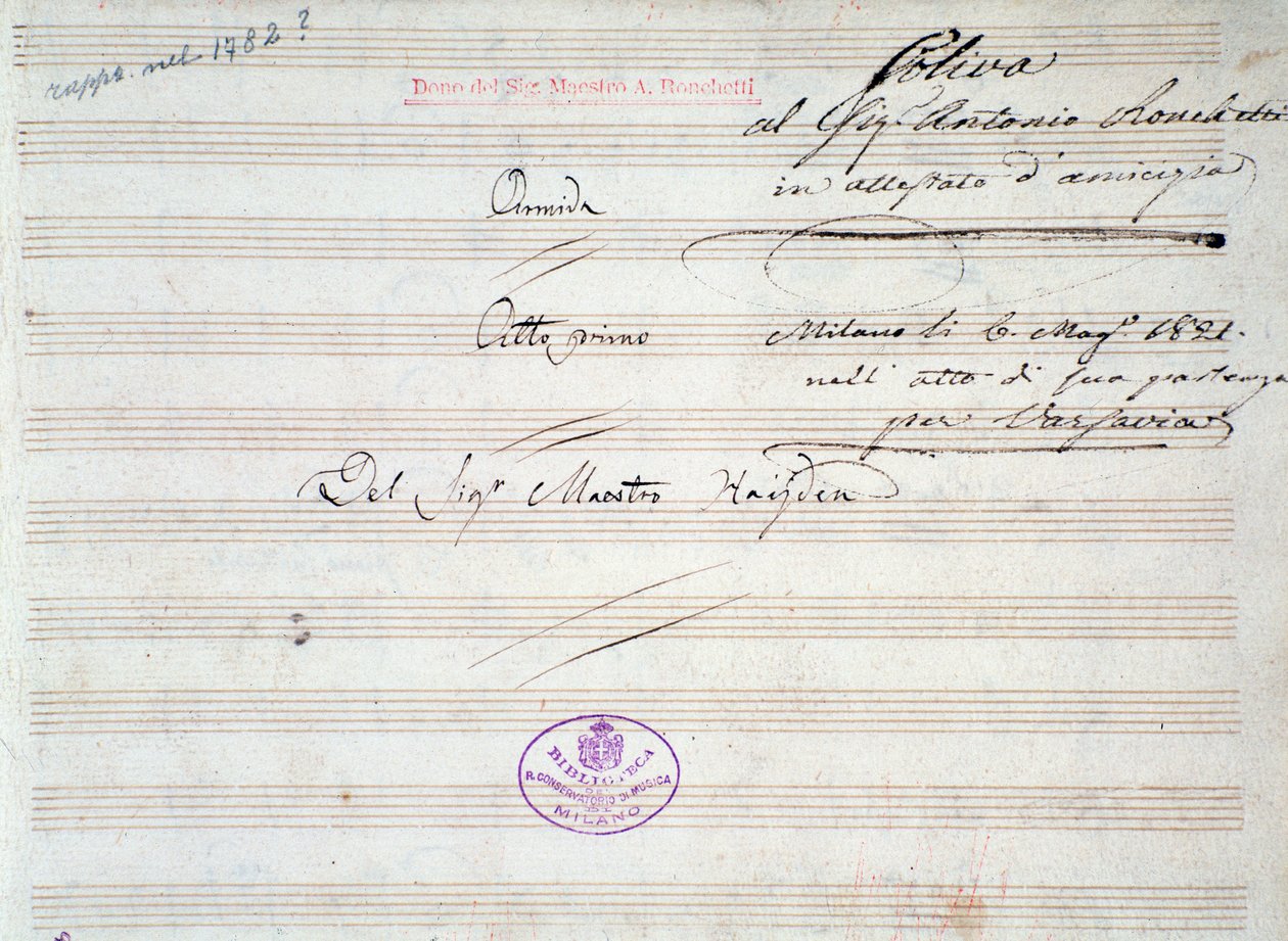 J Haydn Armida menüettjének első oldala (1821) alkotó: Joseph Haydn