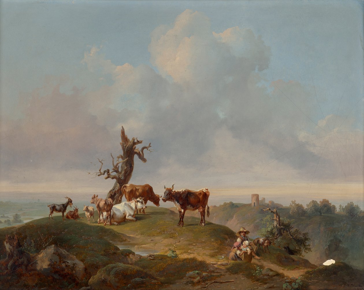 Tehenek és kecskék a legelőn alkotó: Joseph Heicke
