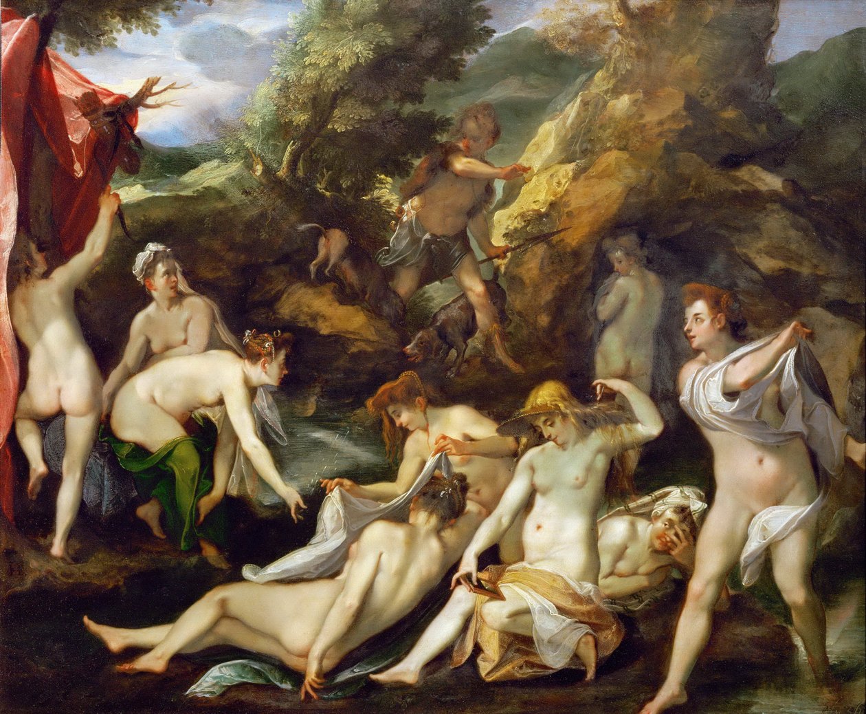Barokk : Diane et Acteon - Diana és Actaeon par Heintz, Joseph, the Elder (1564-1609), kb 1595. Olaj, réz, 40x49. Művészettörténeti Múzeum, Vienne alkotó: Joseph Heintz