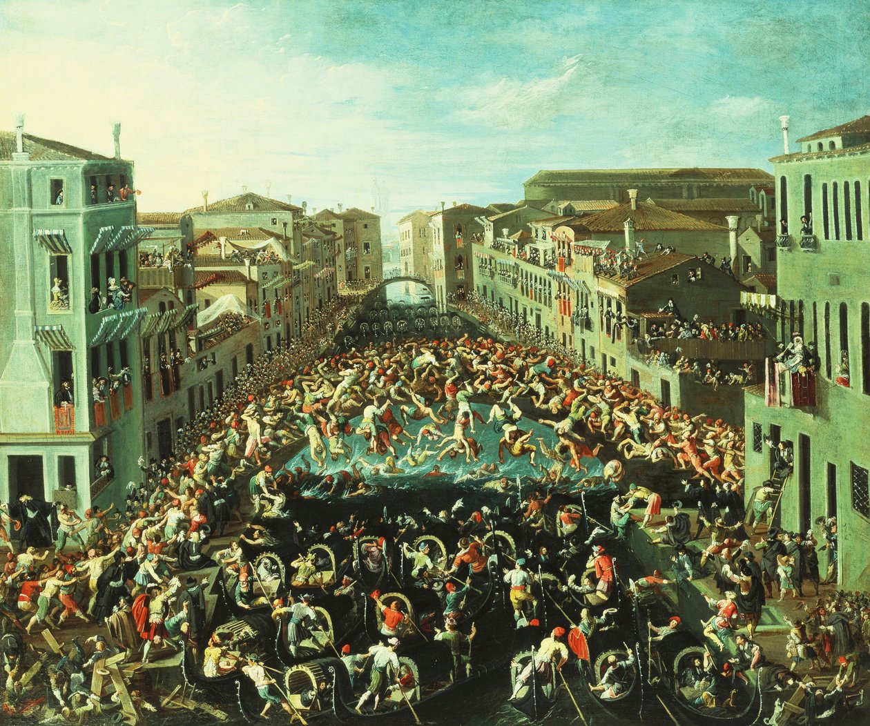 A Nicolotti és a Castellani harca, a Ponte dei Pugni, Velence, 1673 alkotó: Joseph Heintz