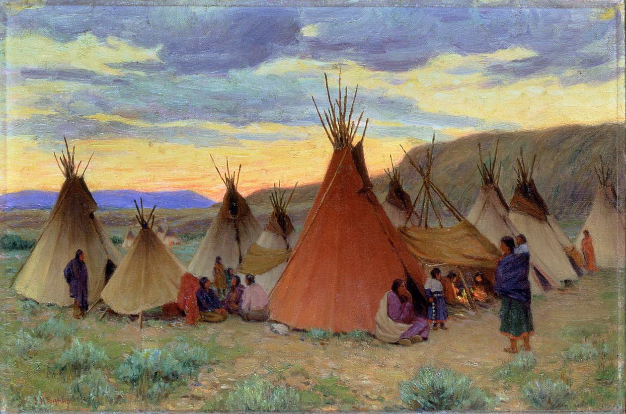 Este a varjúrezervátumban, Montana (olaj, vászon) alkotó: Joseph Henry Sharp