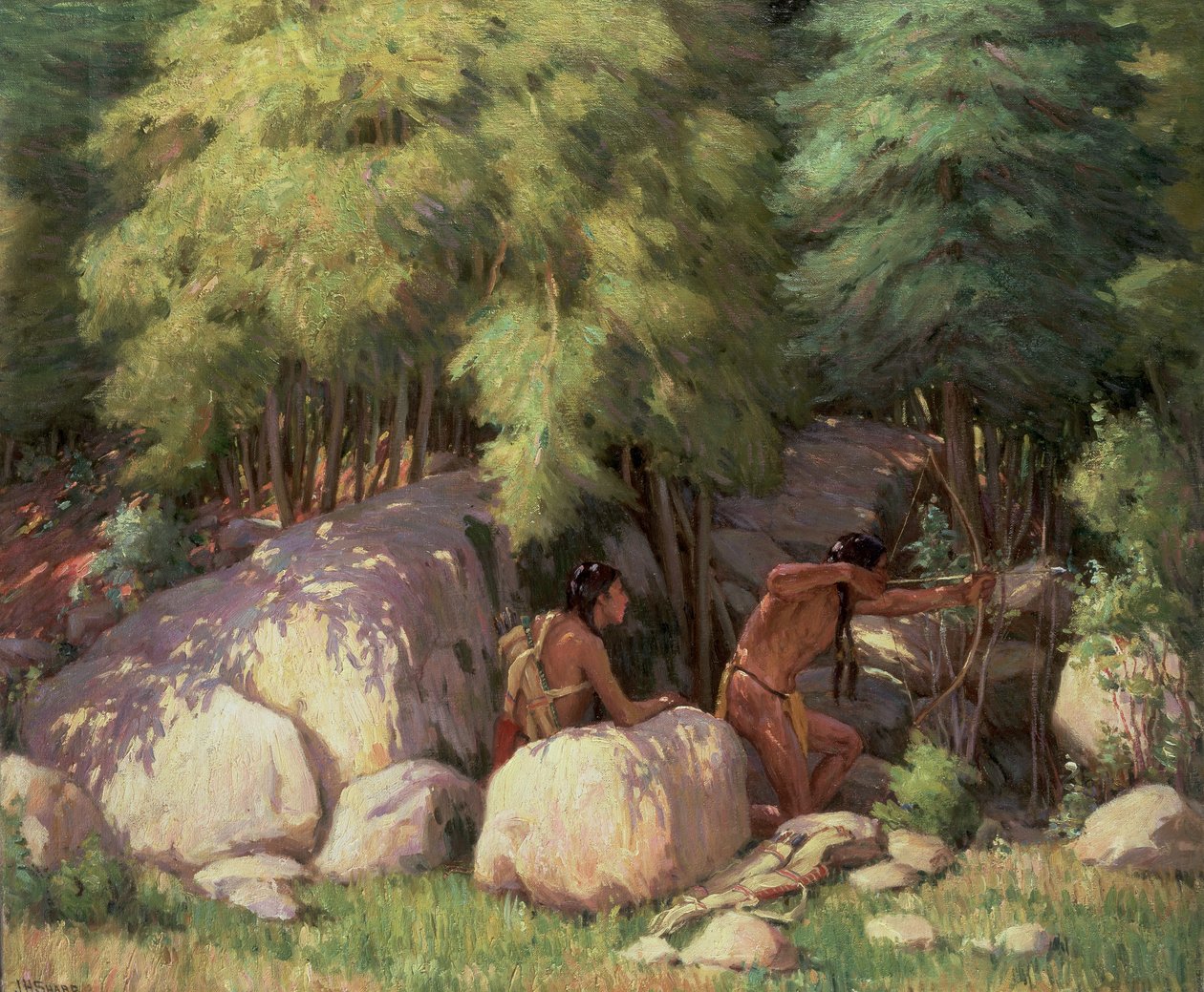 Indián vitézek szarvasra vadásznak (olaj, vászon) alkotó: Joseph Henry Sharp