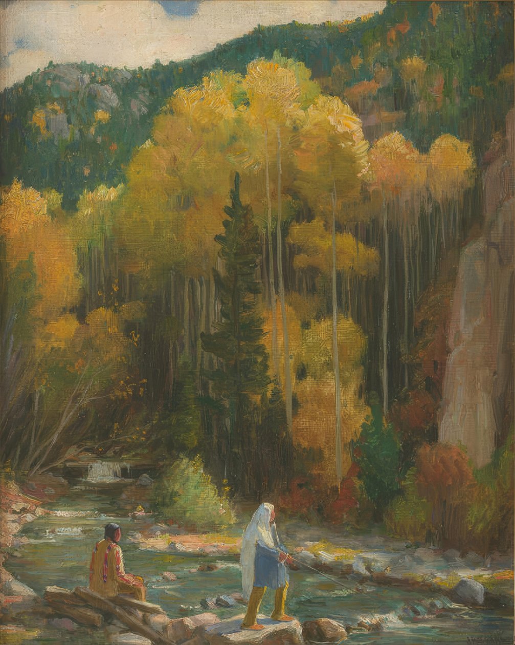 Indiánok Horgászat, Taos Canyon alkotó: Joseph Henry Sharp