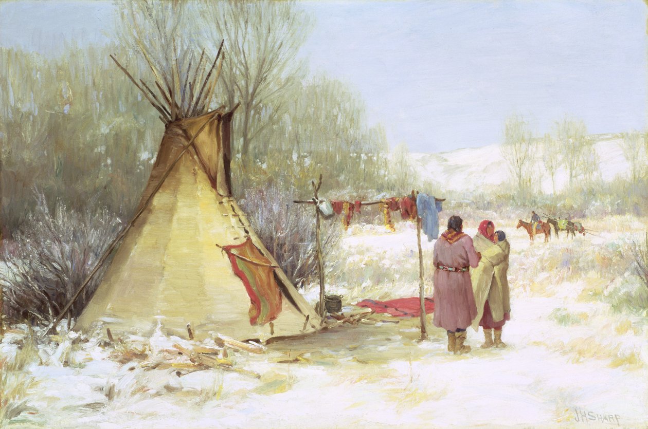 Téli táborba visszatérő indiánok (olaj, vászon) alkotó: Joseph Henry Sharp