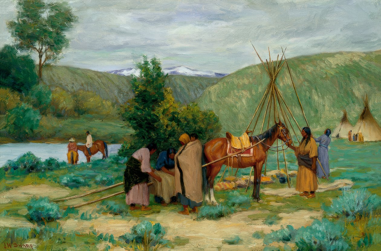 Tábor felállítása, Little Big Horn, Montana alkotó: Joseph Henry Sharp
