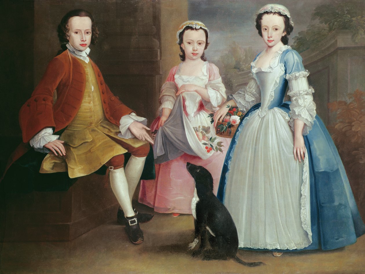 Sara, Anna és Evan Davies a kutyájukkal alkotó: Joseph Highmore
