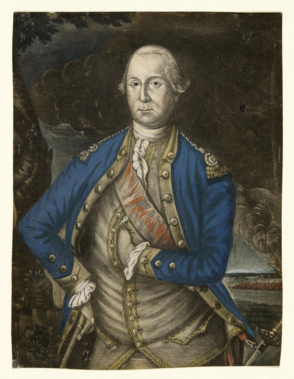 Őexcellenciája George Washington Esquire, pub. 1776 (kézzel színezett metszet) alkotó: Joseph Hiller