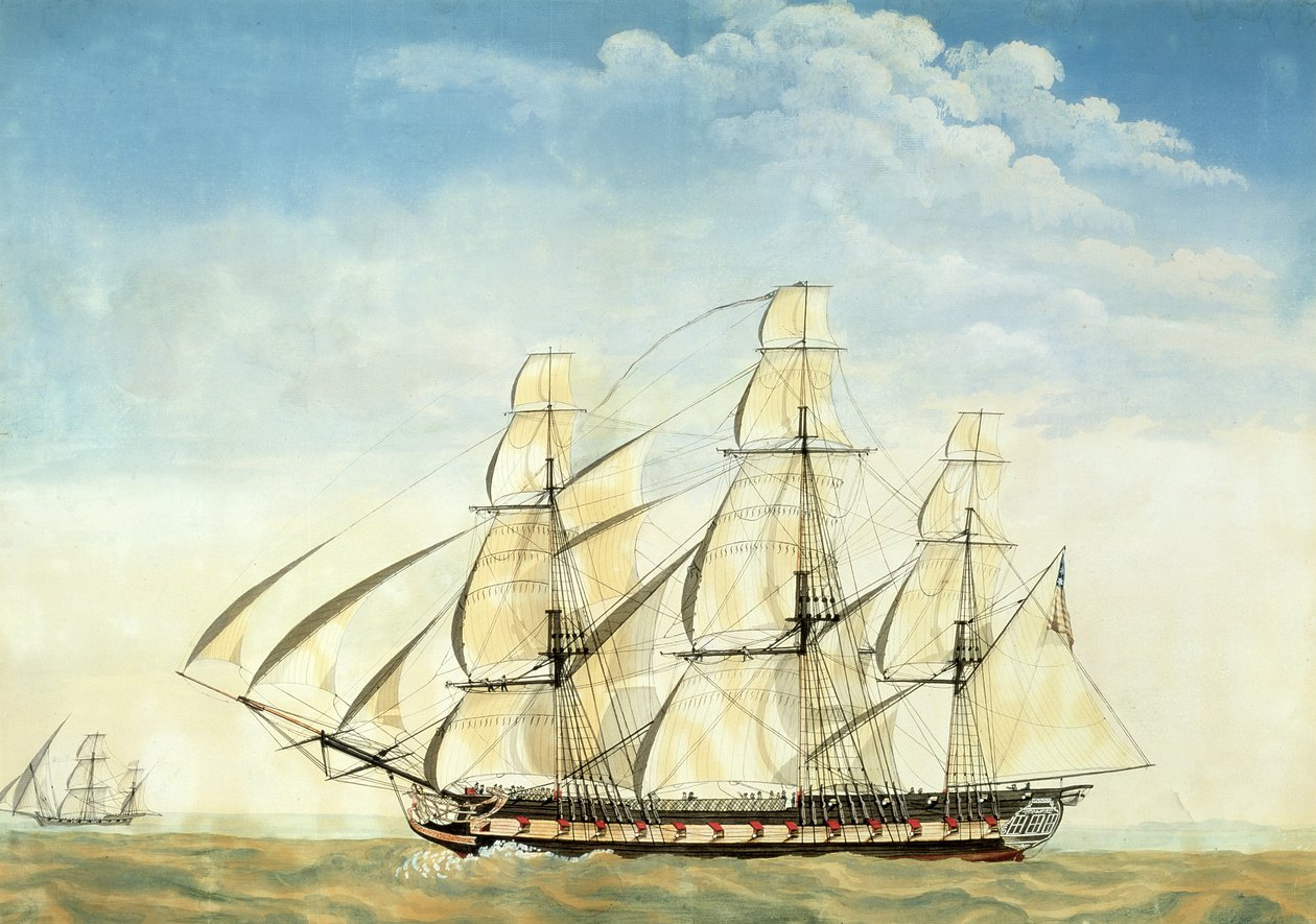 A USS Essex fregatt (akvarell, papír) alkotó: Joseph Howard