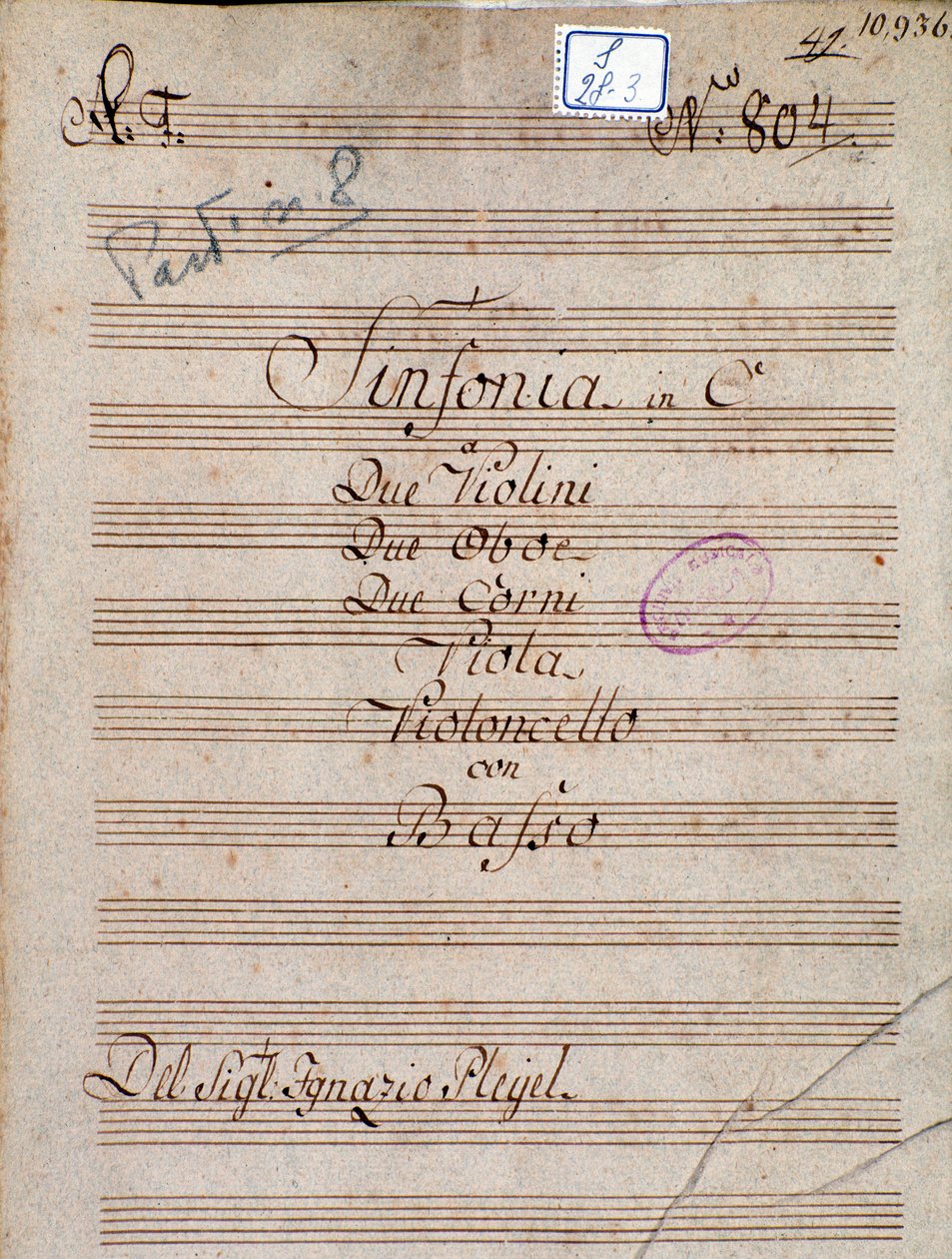 Pleyel C-szimfóniájának első oldala alkotó: Joseph Ignace Pleyel