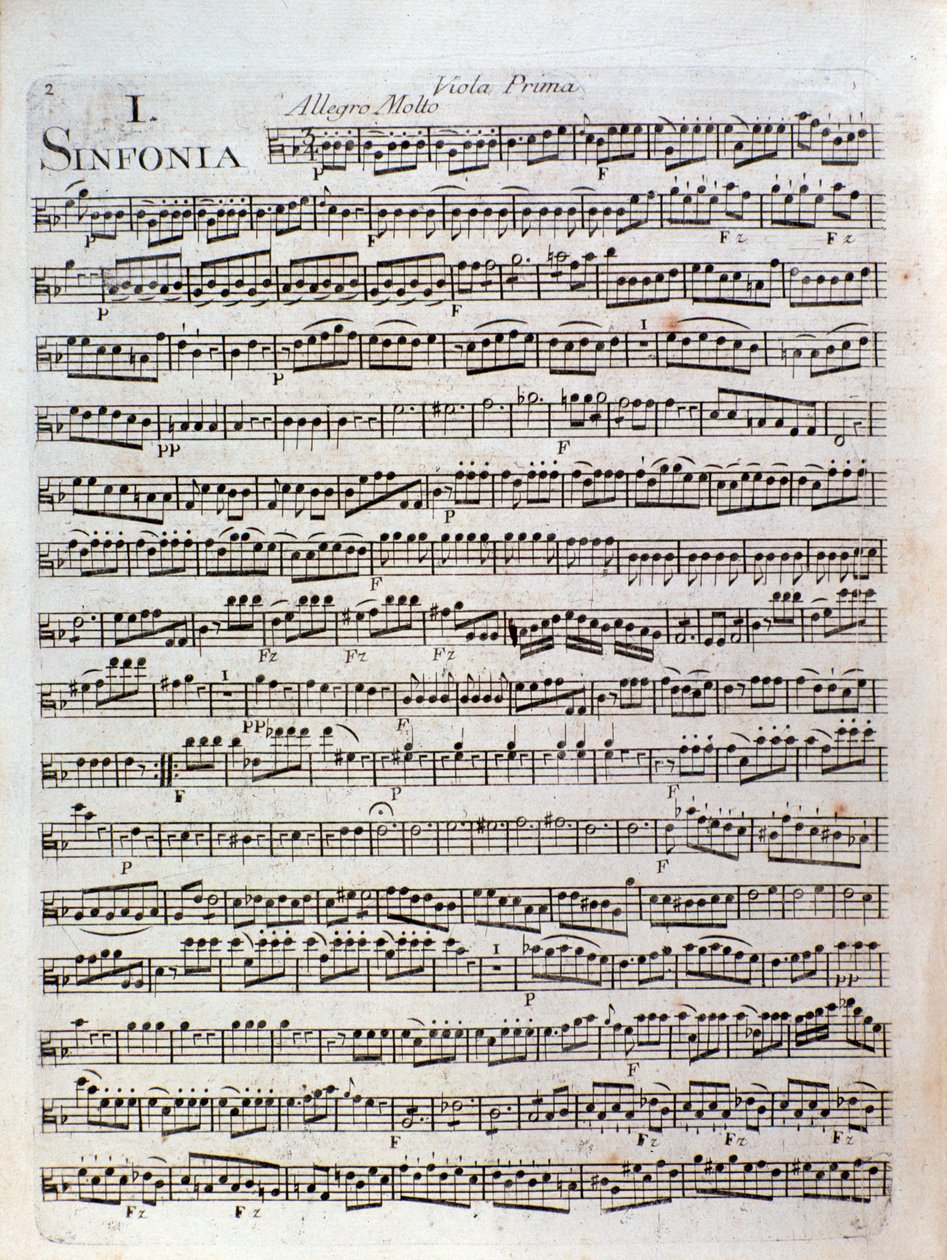 Pleyel Ut-dúr szimfónia kottájának oldala alkotó: Joseph Ignace Pleyel