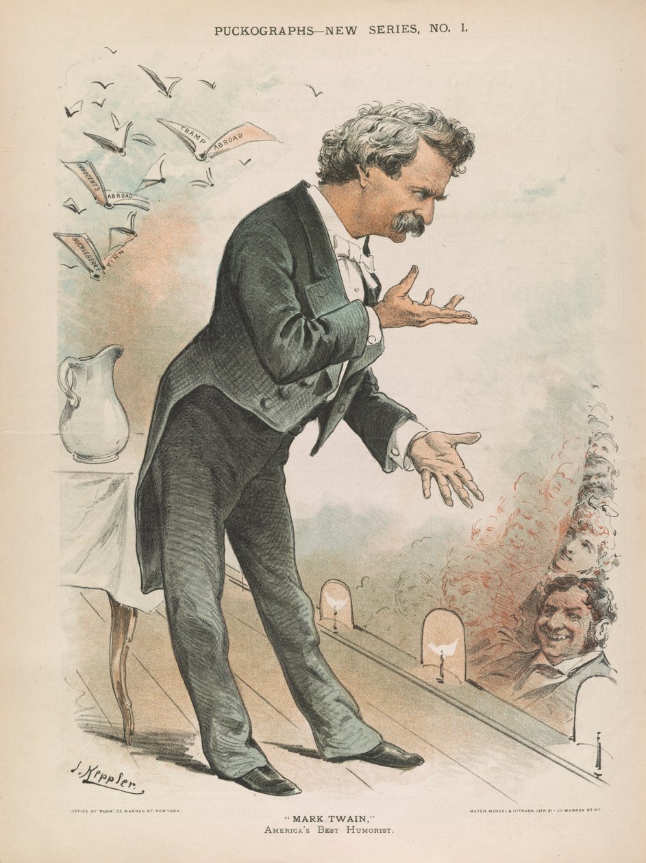 Mark Twain, Amerika legjobb humoristája, 1885 körül (litho) alkotó: Joseph Keppler