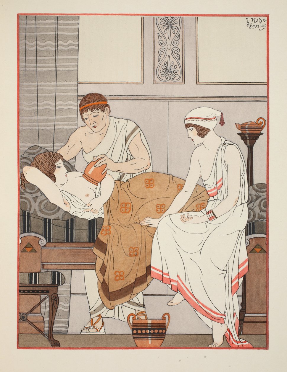 Szívás alkalmazása a mellre, illusztráció a "Hippokratész műveiből", 1934 alkotó: Joseph Kuhn Regnier