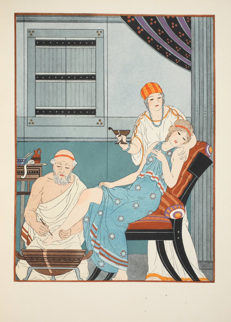 Vér eresztés a lábból, illusztráció a Hippokratész műveiből, 1934 alkotó: Joseph Kuhn Regnier