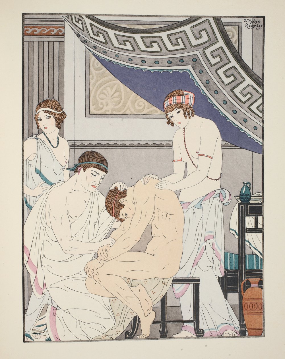 Kiropraktikai beállítás, illusztráció a "Hippokratész művei"-ből, 1934 alkotó: Joseph Kuhn Regnier