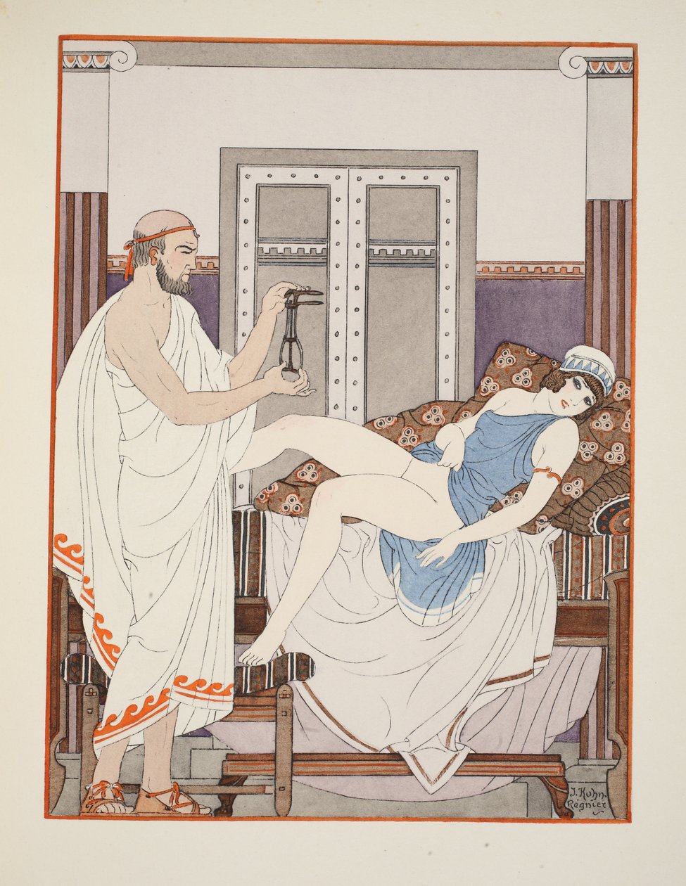 Nőgyógyászati vizsgálat, illusztráció a Hippokratész műveiből, 1934 alkotó: Joseph Kuhn Regnier