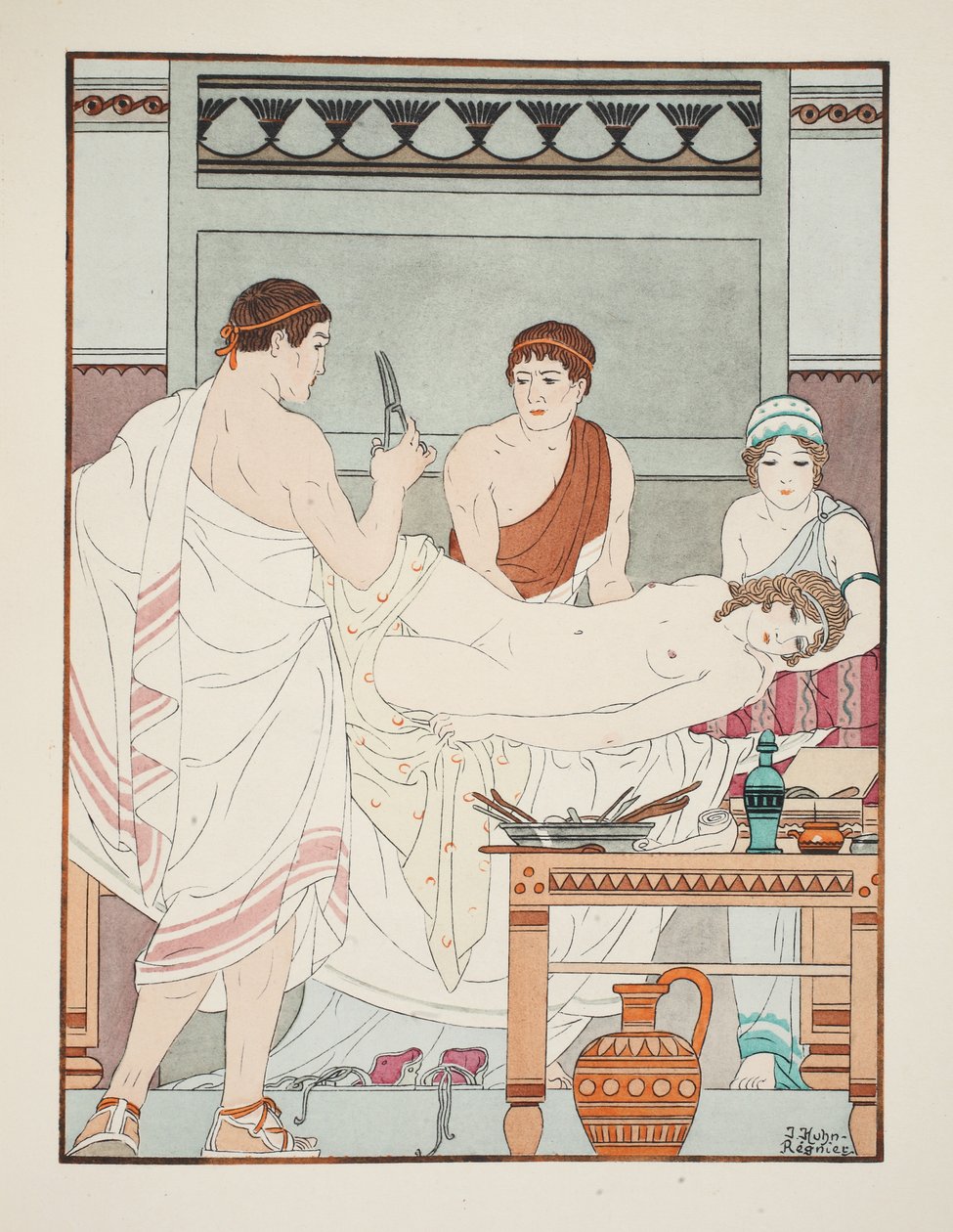 Nőgyógyászati vizsgálat, illusztráció a Hippokratész műveiből, 1934 alkotó: Joseph Kuhn Regnier