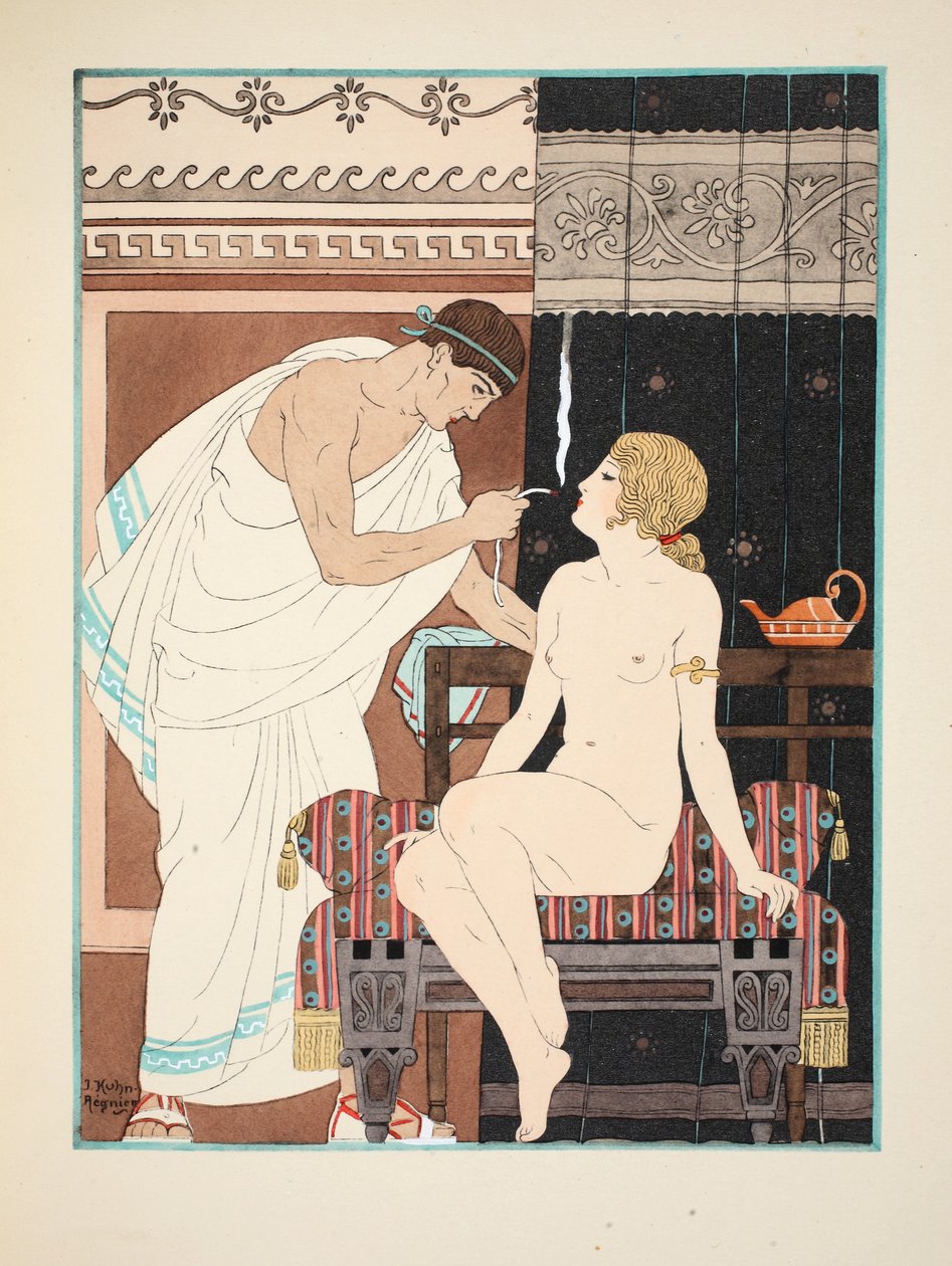 Inhalációs terápia, illusztráció a "Hippokratész művei"-ből, 1934 alkotó: Joseph Kuhn Regnier