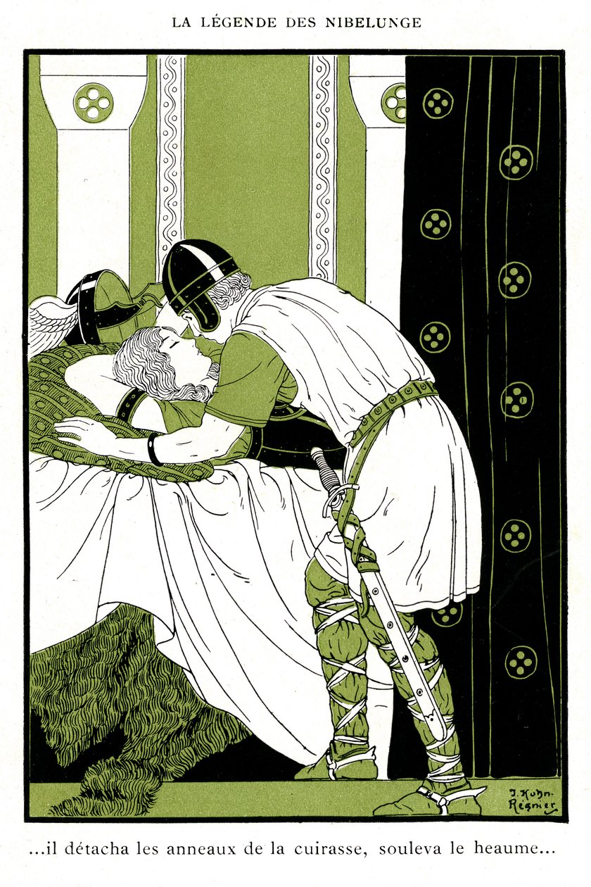 A Nibelunge legendája: Siegfried átöleli a Walkűr Brunnhildet (kromolitográfia) alkotó: Joseph Kuhn Regnier