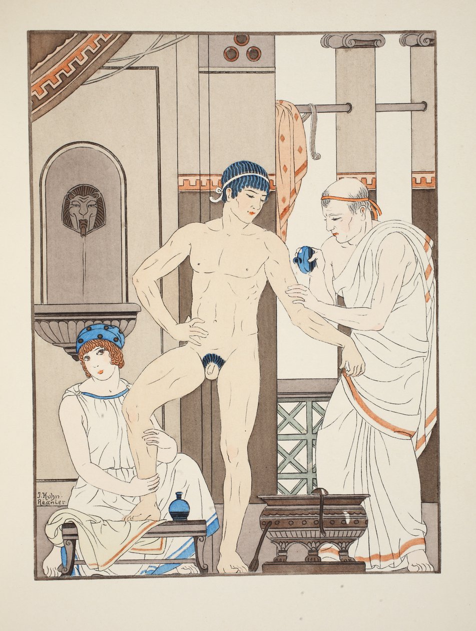 Masszázs, illusztráció a Hippokratész műveiből, 1934 alkotó: Joseph Kuhn Regnier
