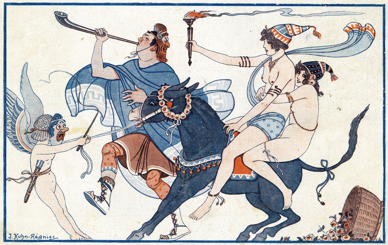 Pajkosság a freskókon, a pompei karnevál - illusztráció a La Vie Parisienne-ből, 1923 alkotó: Joseph Kuhn Regnier