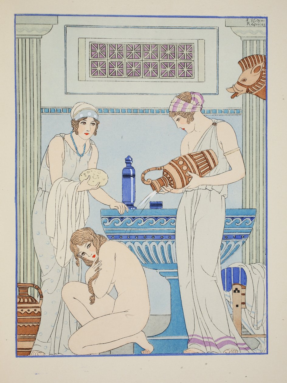 Vízzel való leöntés a betegre, illusztráció a "Hippokratész műveiből", 1934 alkotó: Joseph Kuhn Regnier