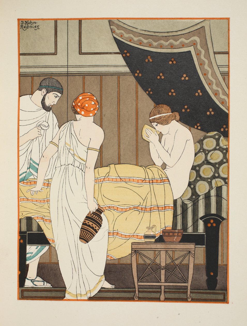 Lefoglalja az edényt és mohón iszik, illusztráció a Hippokratész műveiből, 1934 alkotó: Joseph Kuhn Regnier