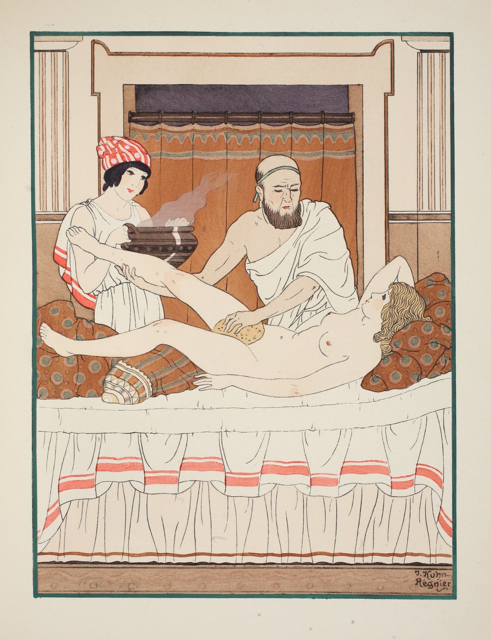 Szivacsfürdő, illusztráció a Hippokratész műveiből, 1934 alkotó: Joseph Kuhn Regnier
