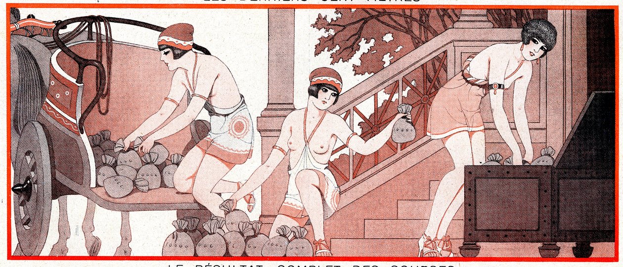 Mi volt az olimpiai időszakban a Le Prix de Diane - Teljes versenyeredmények - Le Result Complet de races - Illusztráció a La Vie Parisienne-ből, 1927 alkotó: Joseph Kuhn Regnier