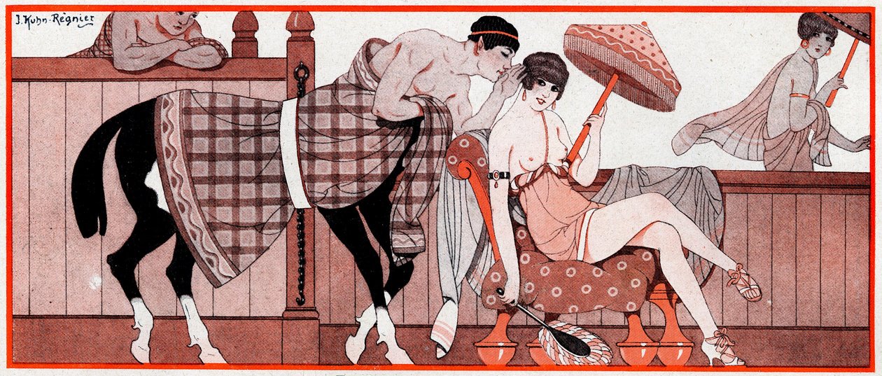 Mi volt az olimpiai időszakban a Le Prix de Diane - A zsokék tippje - illusztráció a Vie Parisienne-ből, 1927 alkotó: Joseph Kuhn Regnier
