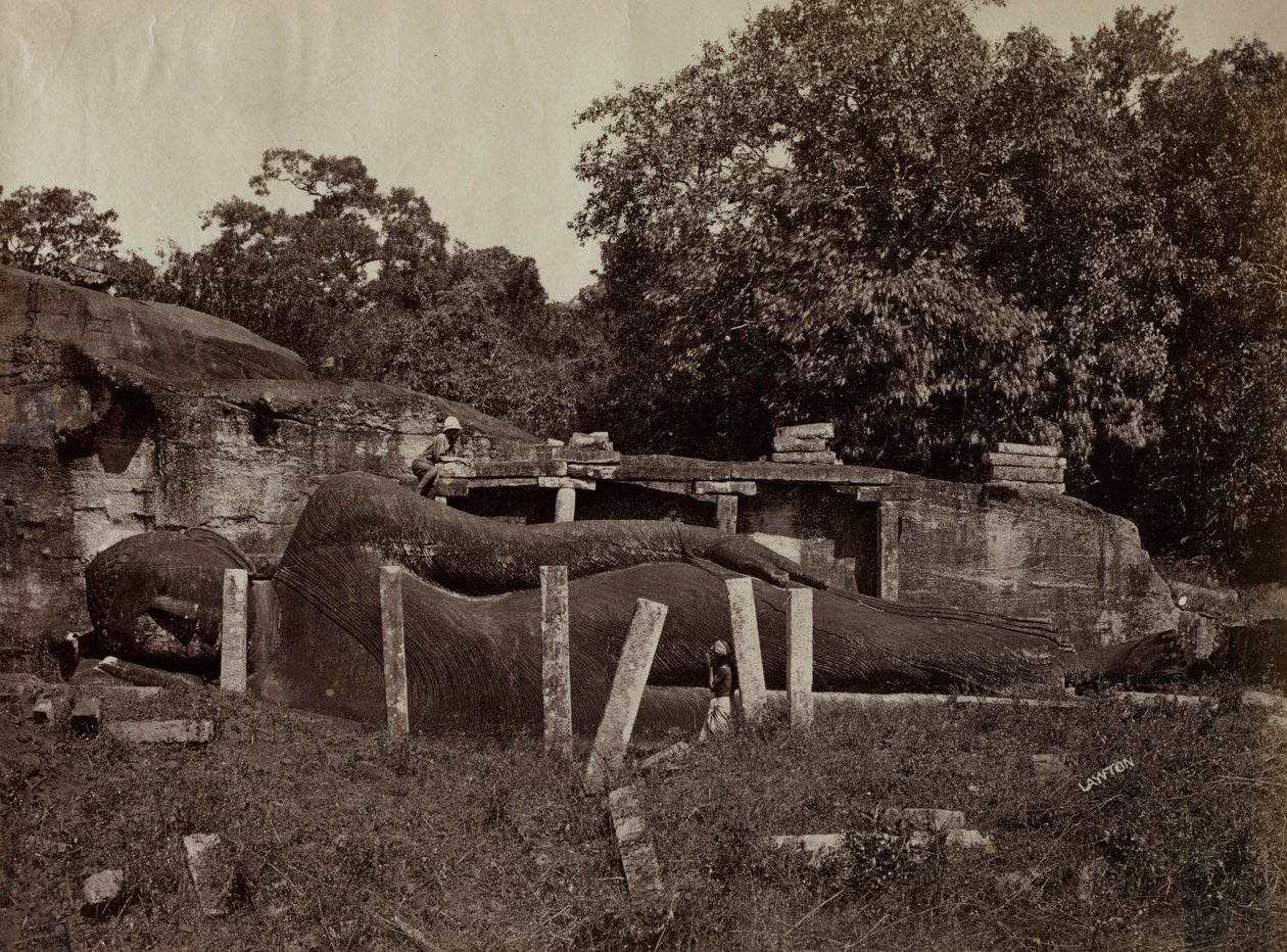 A Paranirvána a Buddha, Gall Vihara, Polonnaruwa, Ceylon, 1870-1871. alkotó: Joseph Lawton