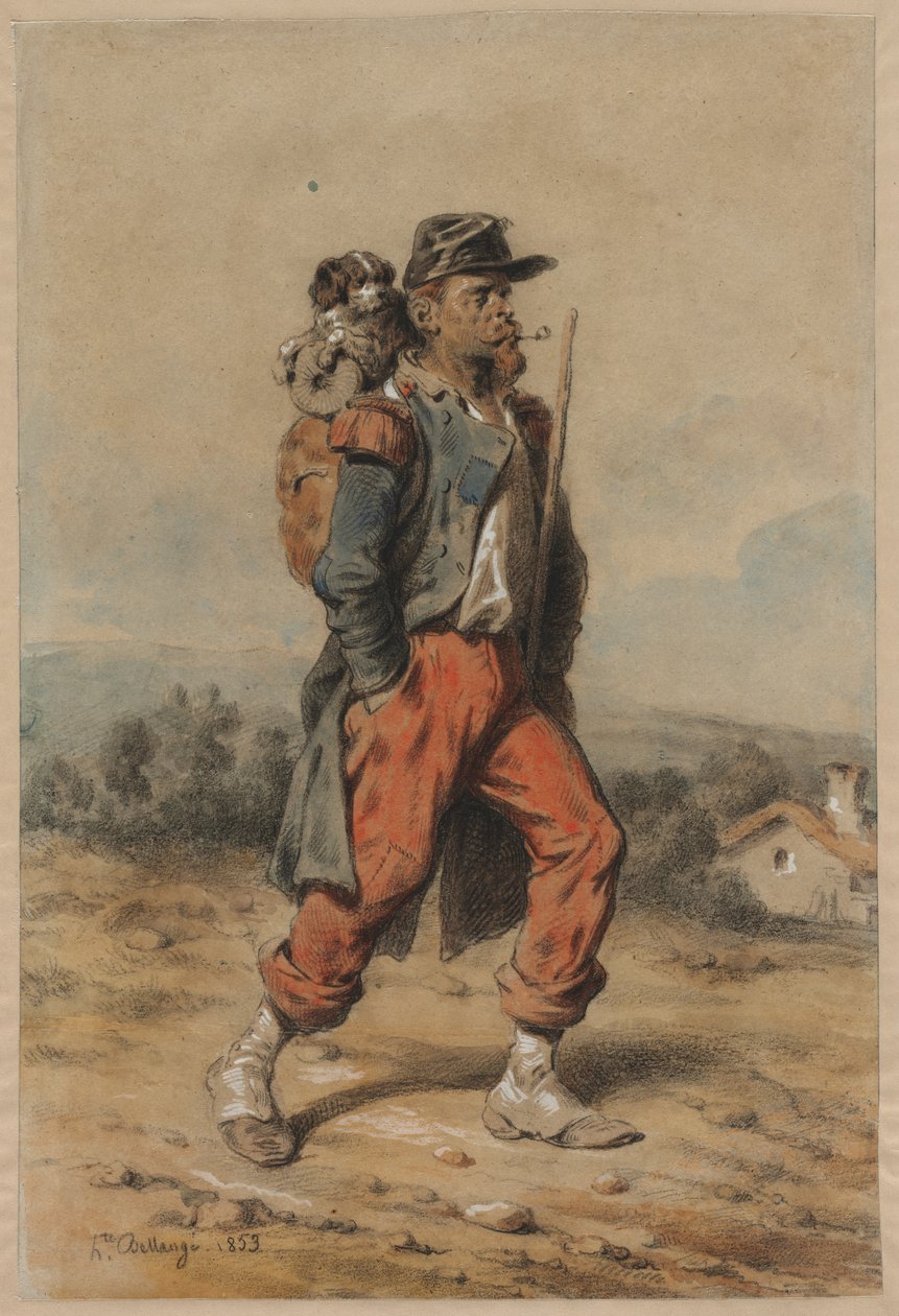 Katona kutyával alkotó: Joseph Louis Hippolyte Bellange
