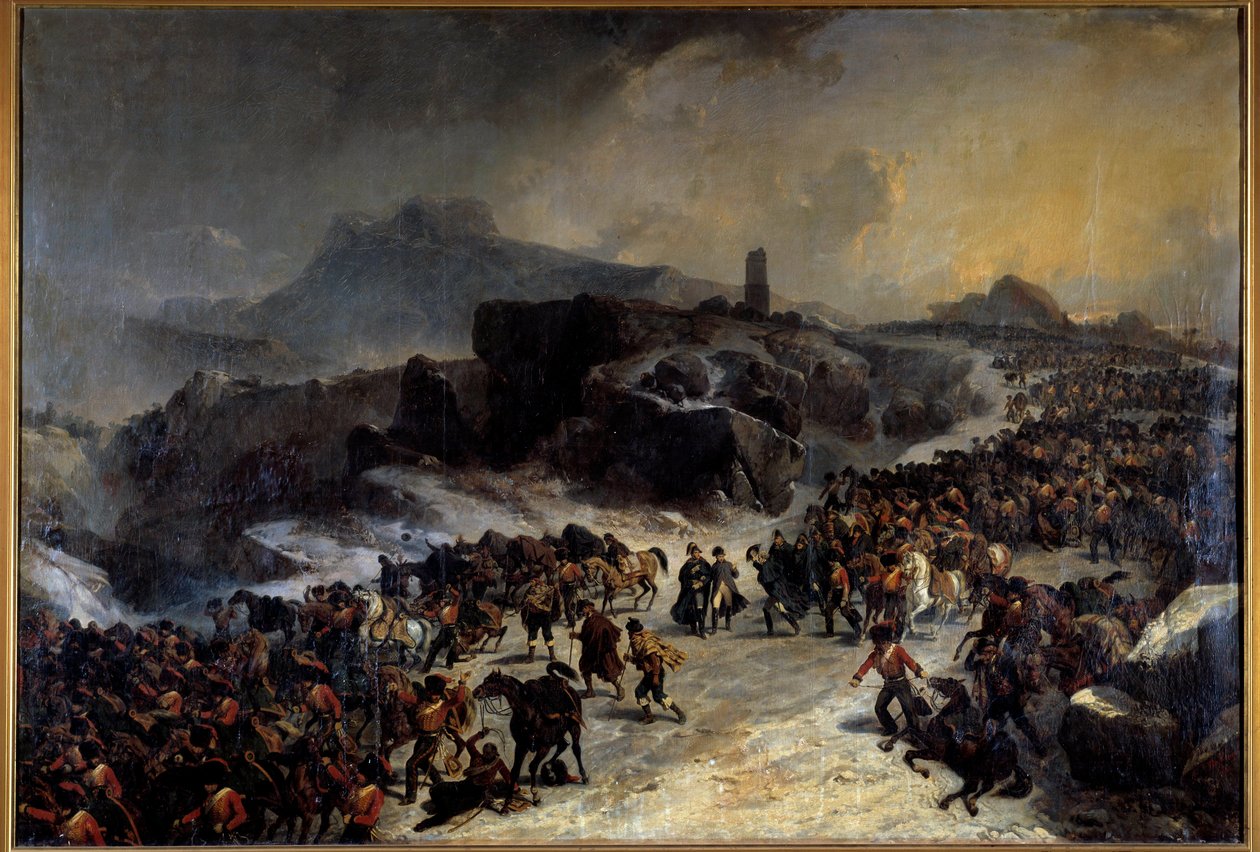 A Sierra Guadarama (Guadarrama) átkelés Spanyolországban 1808 decemberében. Joseph Louis Hippolyte Bellange (1800-1866) festménye 19. századi Párizs, Hadsereg Múzeum alkotó: Joseph Louis Hippolyte Bellange