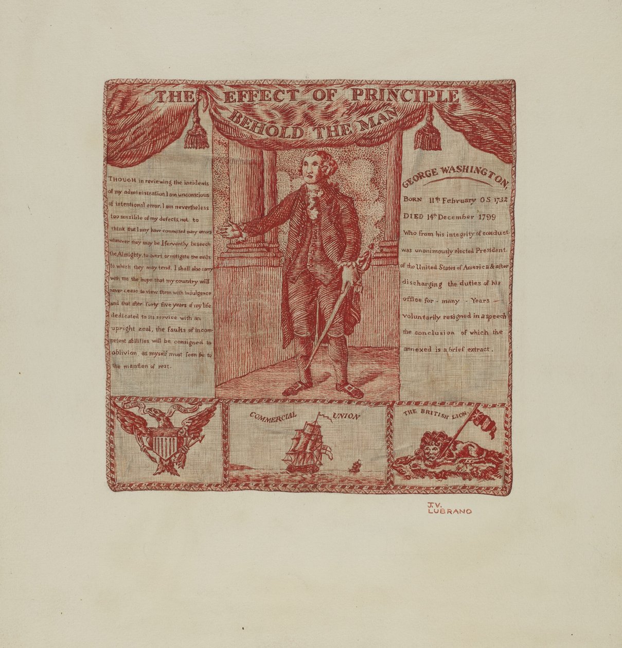George Washington nyomtatott textíliája, c. 1939. alkotó: Joseph Lubrano