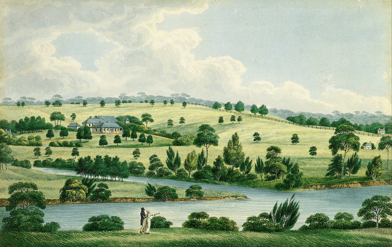John Macarthur Esq lakóhelye Parramatta közelében, északnyugat-északnyugaton. alkotó: Joseph Lycett