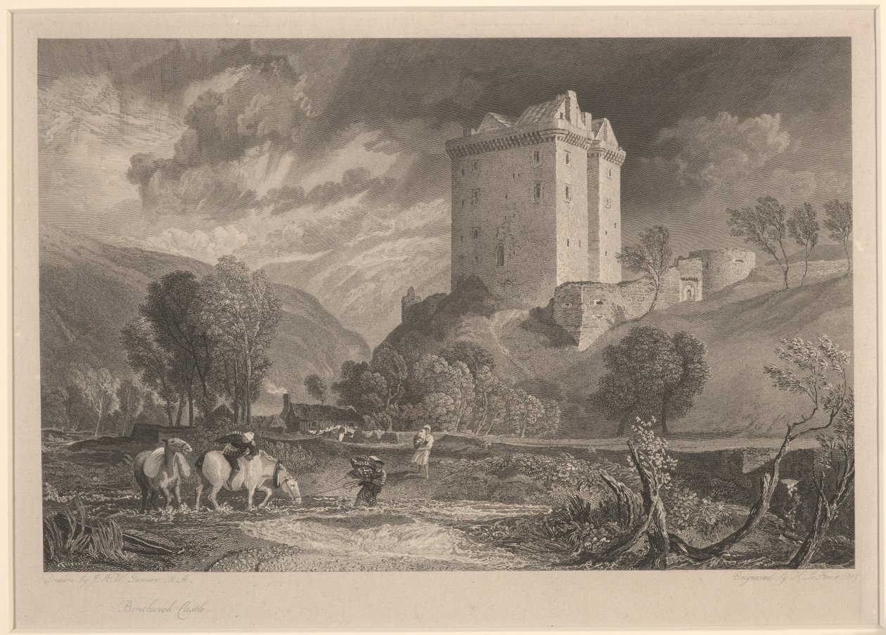 Borthwick kastély (Skócia tartományi régiségei és festői tájai), Henry Le Keux (1775-1851) metszet alkotó: Joseph Mallord William (after) Turner