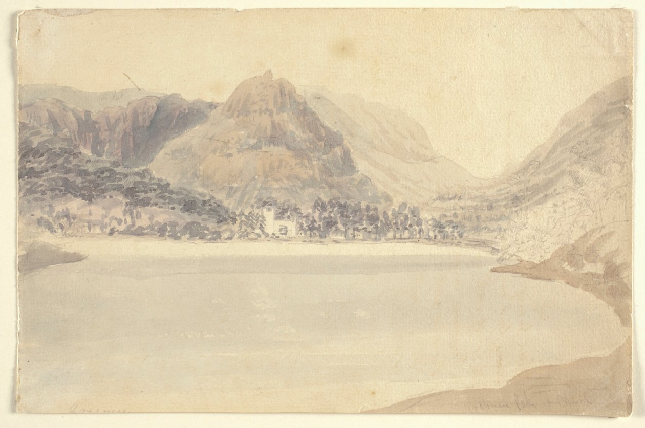 Grassmere-tó és templom (akvarell ceruzával, papíron) alkotó: Joseph Mallord William (attr.to) Turner