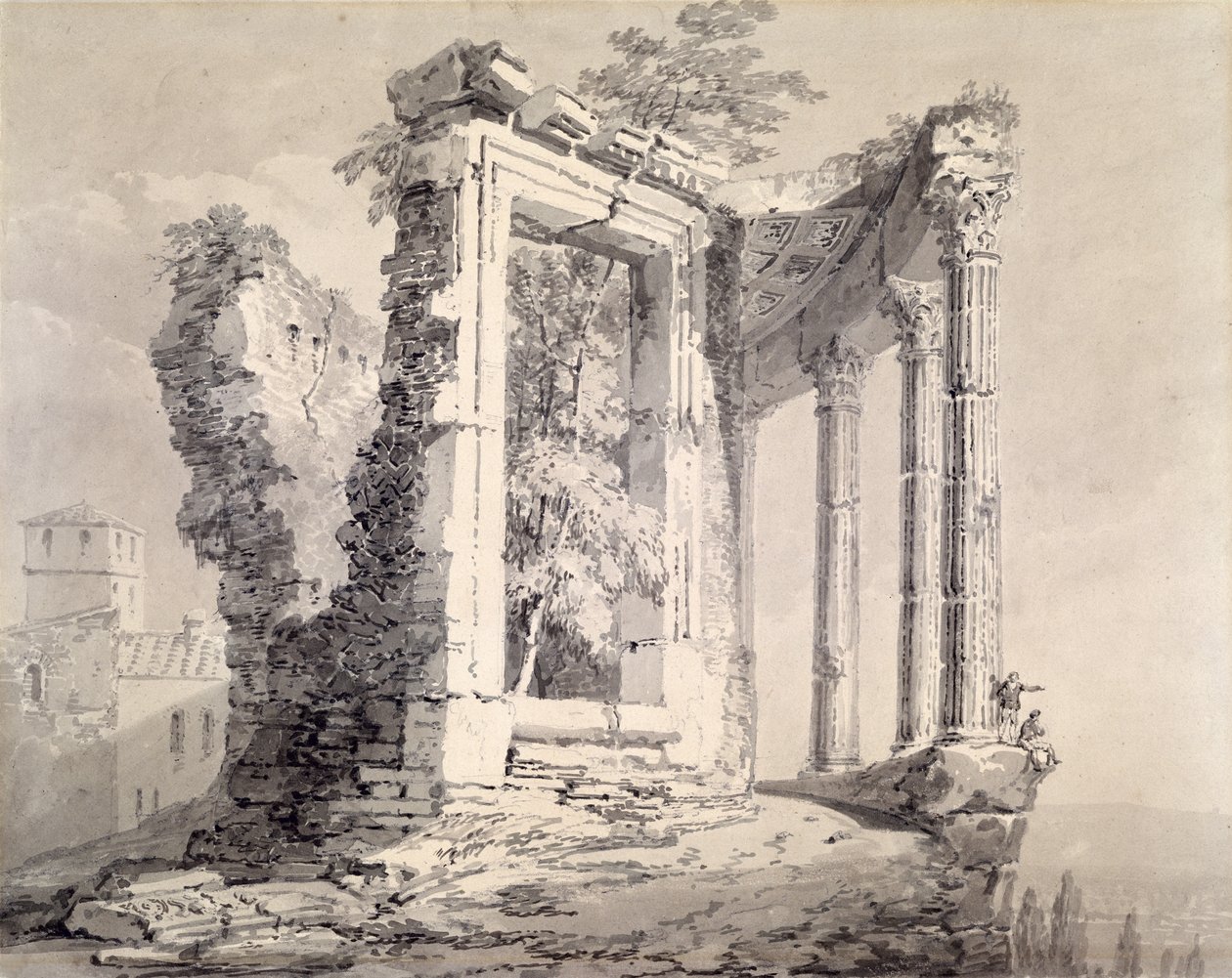 Szibilla temploma, Tivoli (ceruza és akvarell papíron) alkotó: Joseph Mallord William (attr.to) Turner