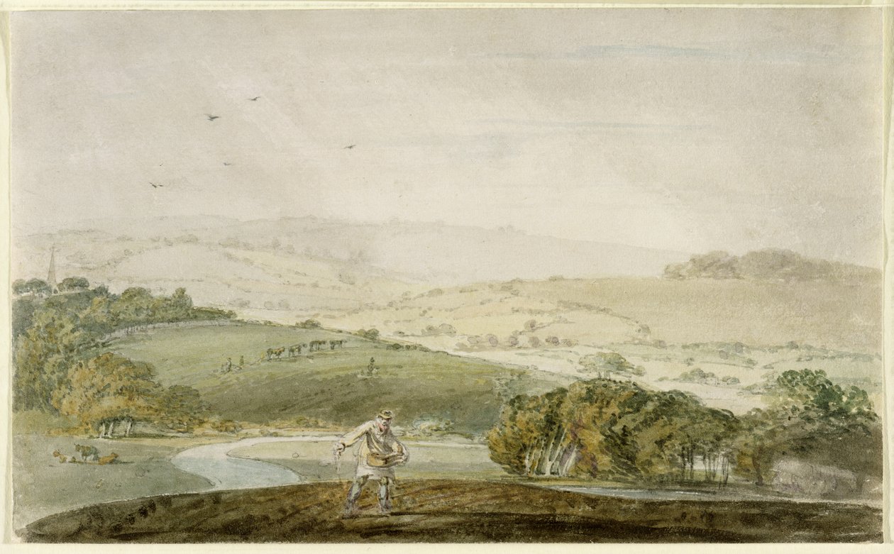 Vetődő gazda, mögötte folyóvölgy és dombvidék, 1795 körül alkotó: Joseph Mallord William Turner