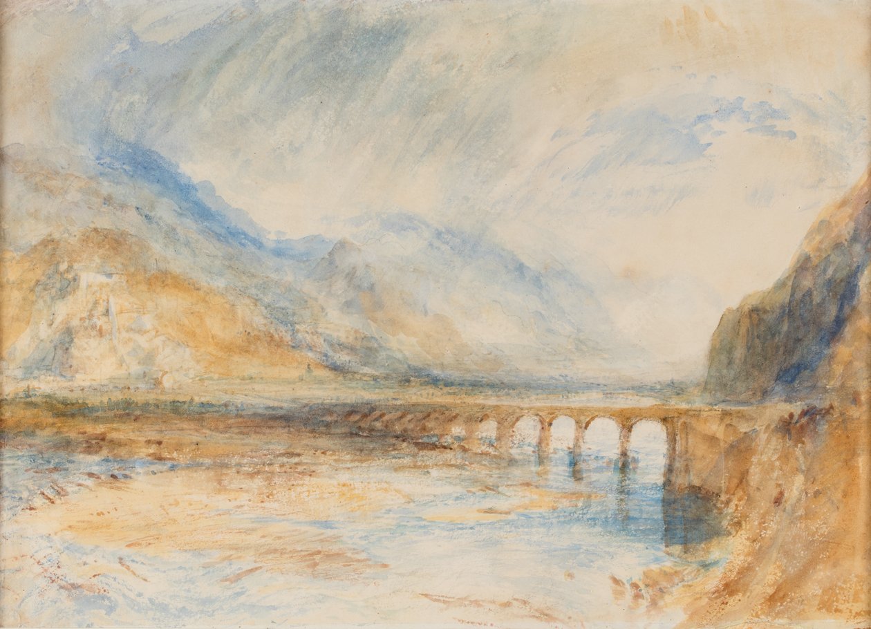 Bellinzona - A Ticino-híd, 1843 körül (akvarell, papír) alkotó: Joseph Mallord William Turner