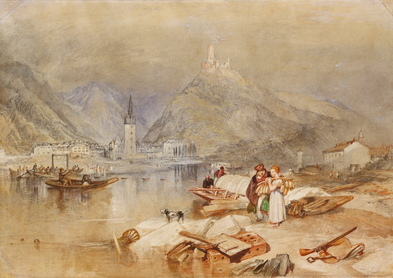 Berncastel a Mosel-parton Landshut romjaival, 1834 körül alkotó: Joseph Mallord William Turner