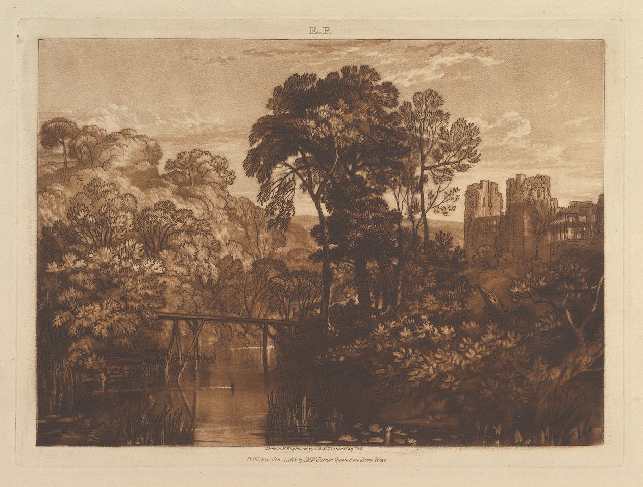 Berry Pomeroy kastély Liber Studiorum, XII. rész, 58. tábla, 1816. január 1. alkotó: Joseph Mallord William Turner