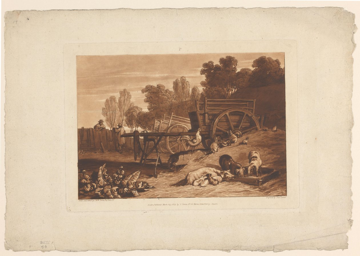 Parasztház kakassal, csirkével és sertéssel A Farm udvar a kakassal Tájtanulmányok (sorozat címe) Liber Studiorum (sorozat címe) alkotó: Joseph Mallord William Turner