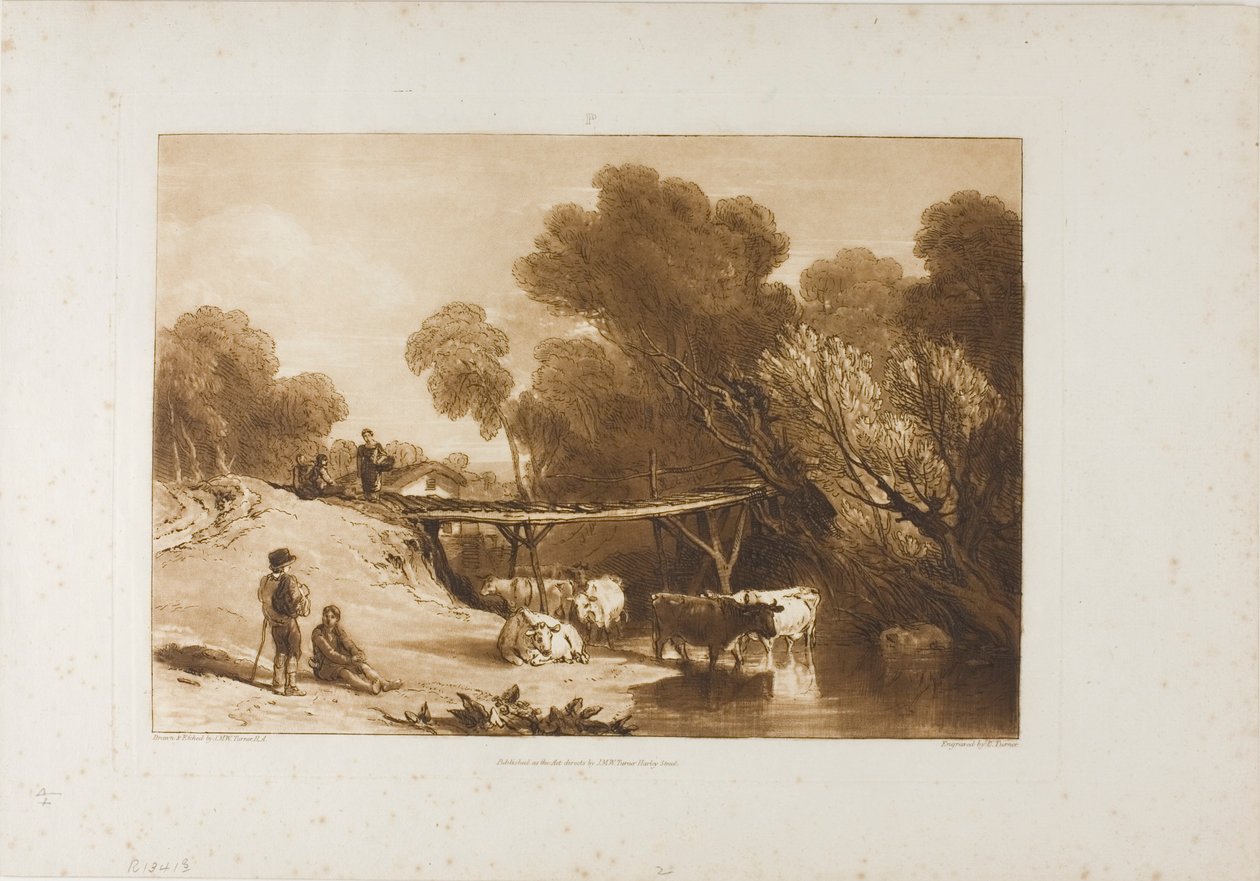 Híd és tehenek, 2. lemez a Liber Studiorumtól alkotó: Joseph Mallord William Turner