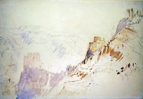 Burg Eltz északról (ceruza, toll és piros tinta, akvarell és testfesték papíron) alkotó: Joseph Mallord William Turner