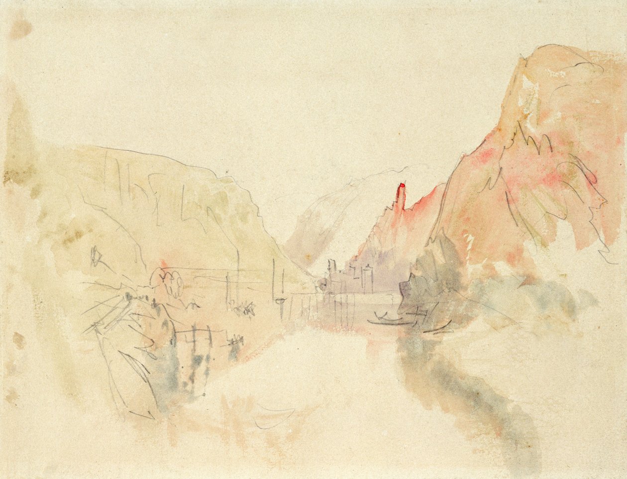 Traben-Trarbach kastélya a Mosel-parton, 1844 körül (ceruza és akvarell papíron) alkotó: Joseph Mallord William Turner